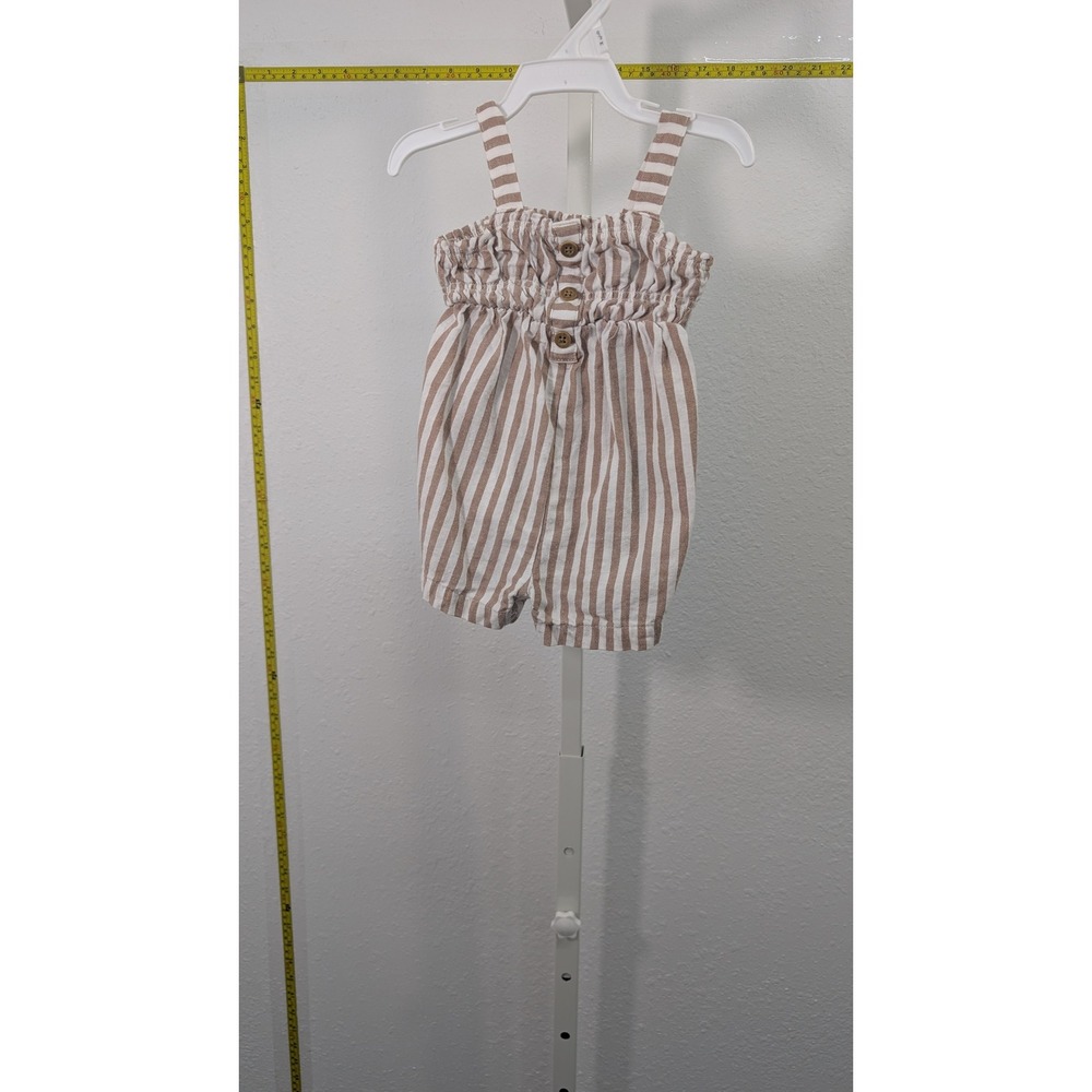 Carters Baby Romper Tan White Striped Smocked Sun Suit 3M 1S531510‎